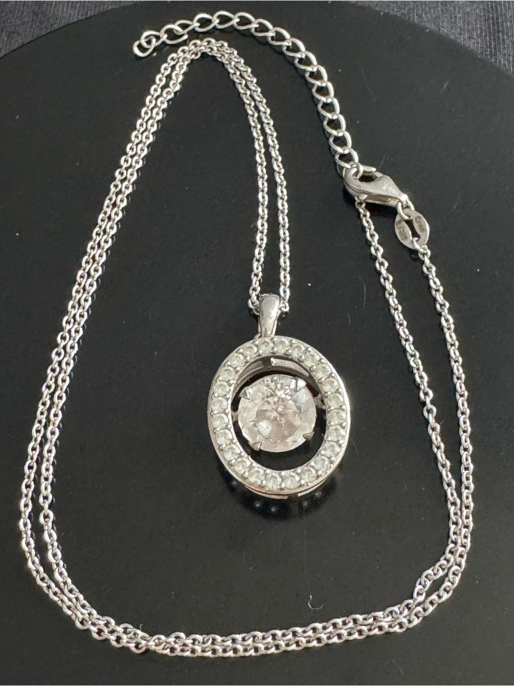 Sterling Silver 925 Dancing CZ Halo Pendant Necklace 18” - Floating Shimmer Gem